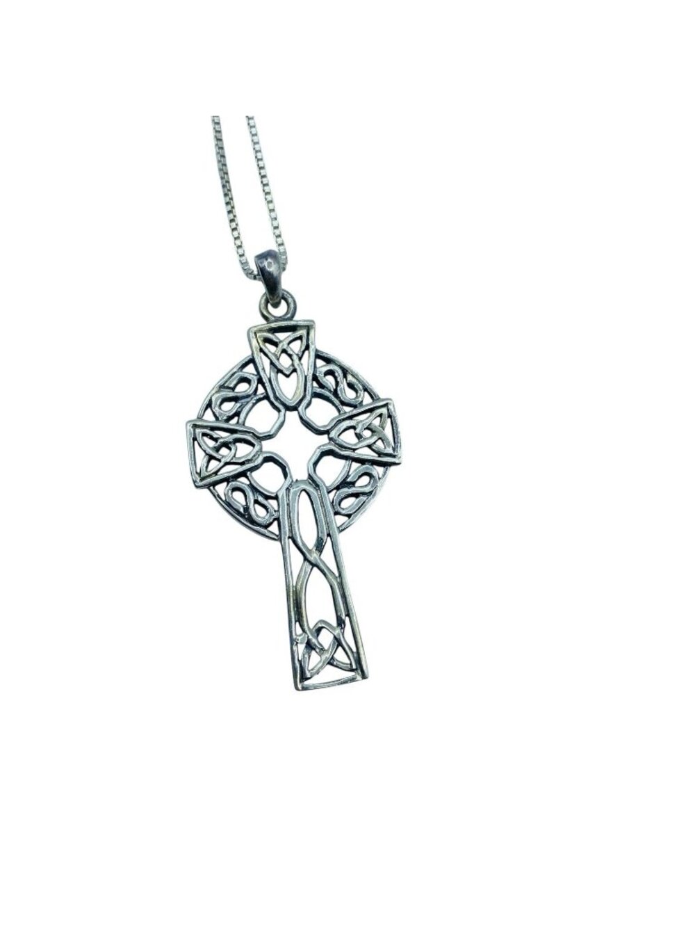 Sterling Silver 925 Celtic Cross Pendant Necklace Religious Irish 18in Chain